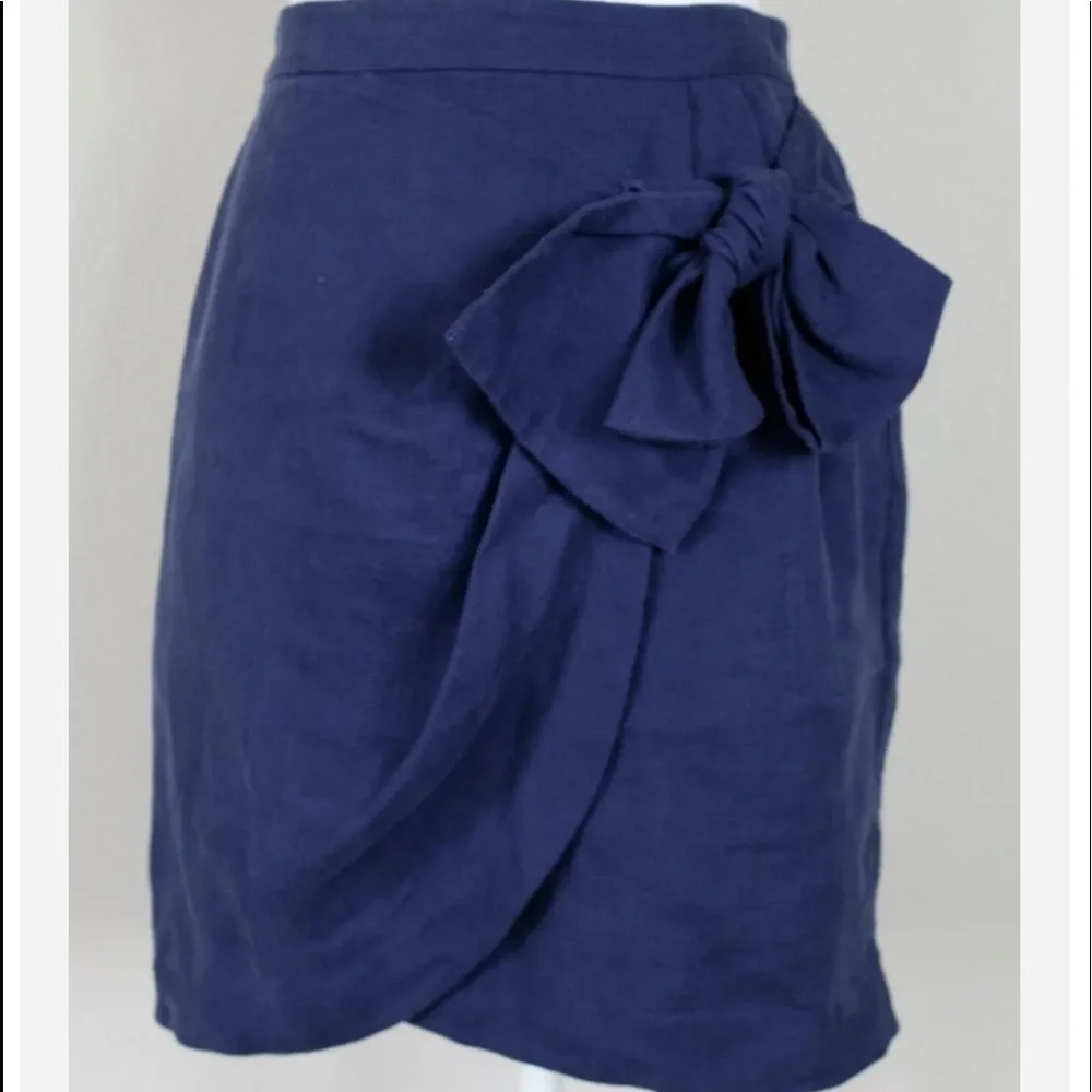 3.1 Phillip Lim Blue Linen Tulip Wrap Bow Mini Skirt High Waist l Luxury Size 2